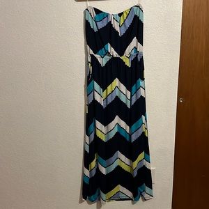 Three Pink Hearts Geometric Print Strapless Maxi Dress